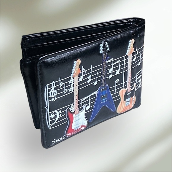 SHAG WEAR Electric Guitars Tri-Fold Wallet Gothic Vegan Leather 4.5 x 3 1/4 - Picture 7 of 8